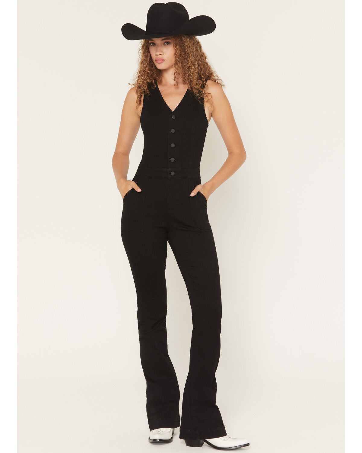 Image #1 - Idyllwind Women's Center Stage Sleeveless Button-Down Stretch Denim Jumpsuit, Black, hi-res