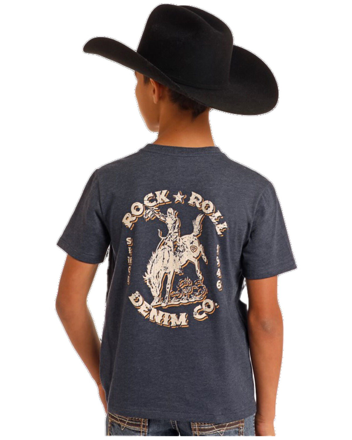 Image #1 - Panhandle Boys' Bronco Short Sleeve Graphic T-Shirt, Navy, hi-res