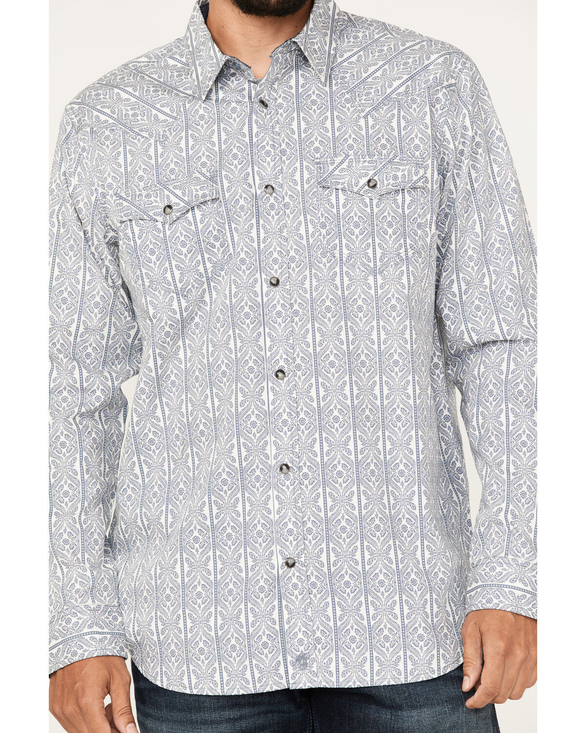 Image #3 - Moonshine Spirit Men's Island Time Floral Striped Long Sleeve Snap Western Shirt, Cream, hi-res