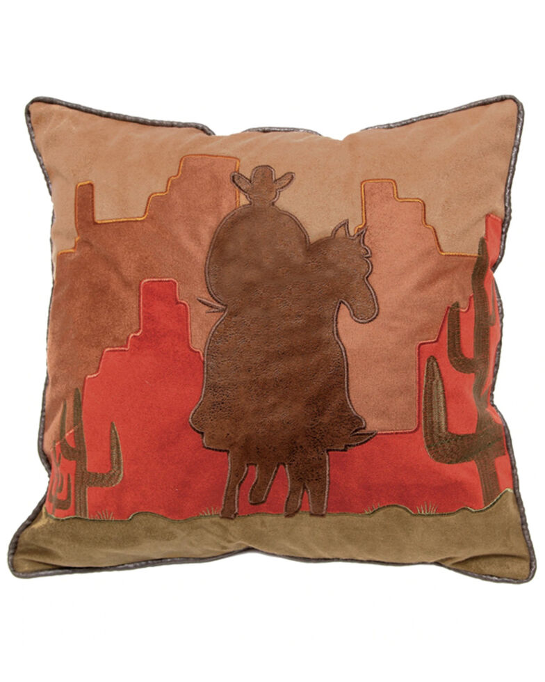 Carstens Home Cowboy Silhouette Desert Scene Decorative Throw Pillow, Orange, hi-res