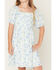 Image #3 - Trixxi Little Girls' Floral Print Puff Sleeve Midi Dress, Blue, hi-res