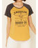 Cut & Paste Women's American Rodeo Graphic Contrast Short Sleeve Raglan Tee , Dark Yellow, hi-res