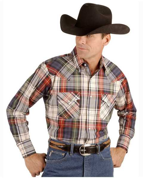 Ely Walker Men's Assorted Plaid or Stripe Long Sleeve Pearl Snap Western Shirt, Plaid, hi-res