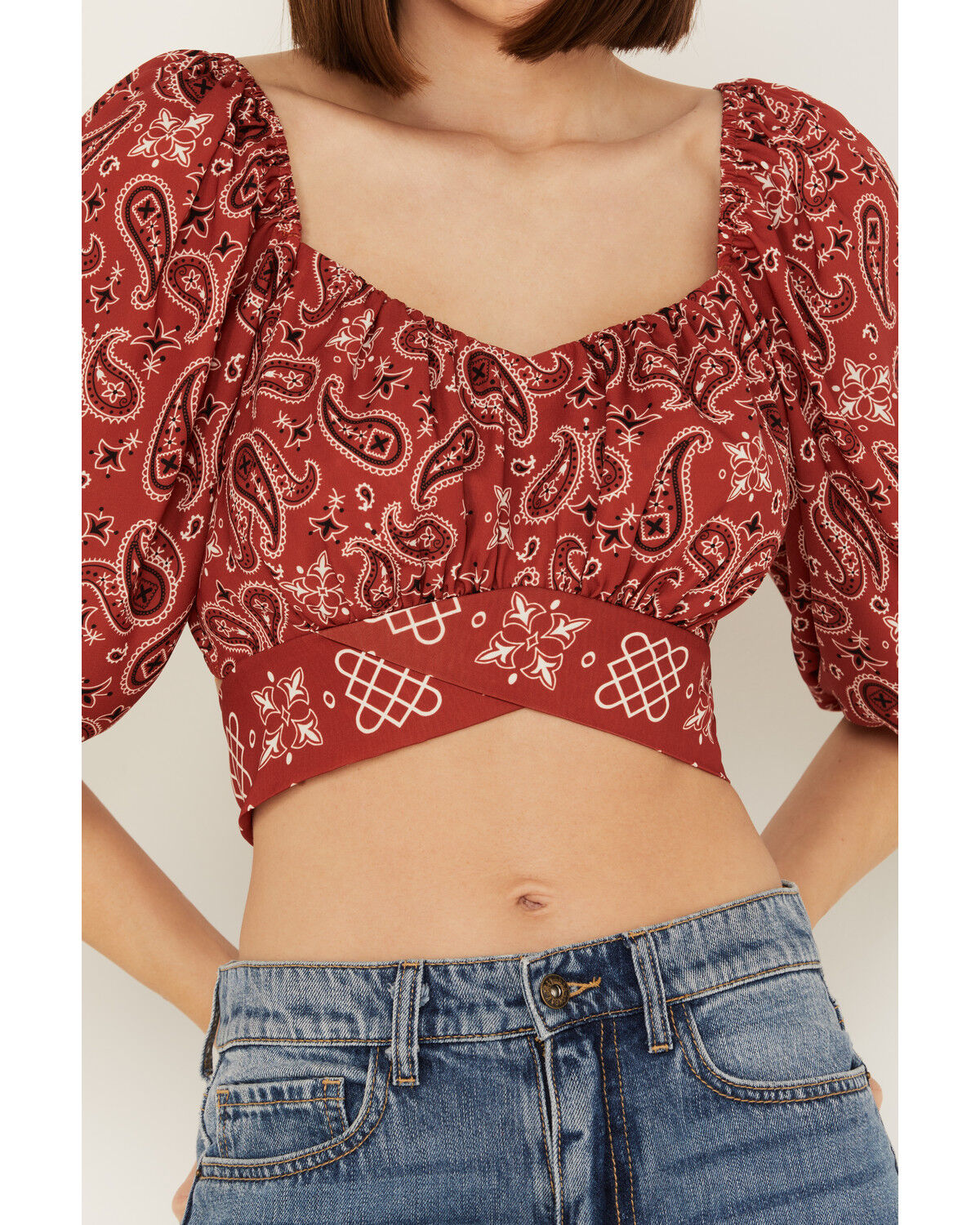 Image #3 - Beyond The Radar Women's Bandana Print Tie Back Top, Rust Copper, hi-res