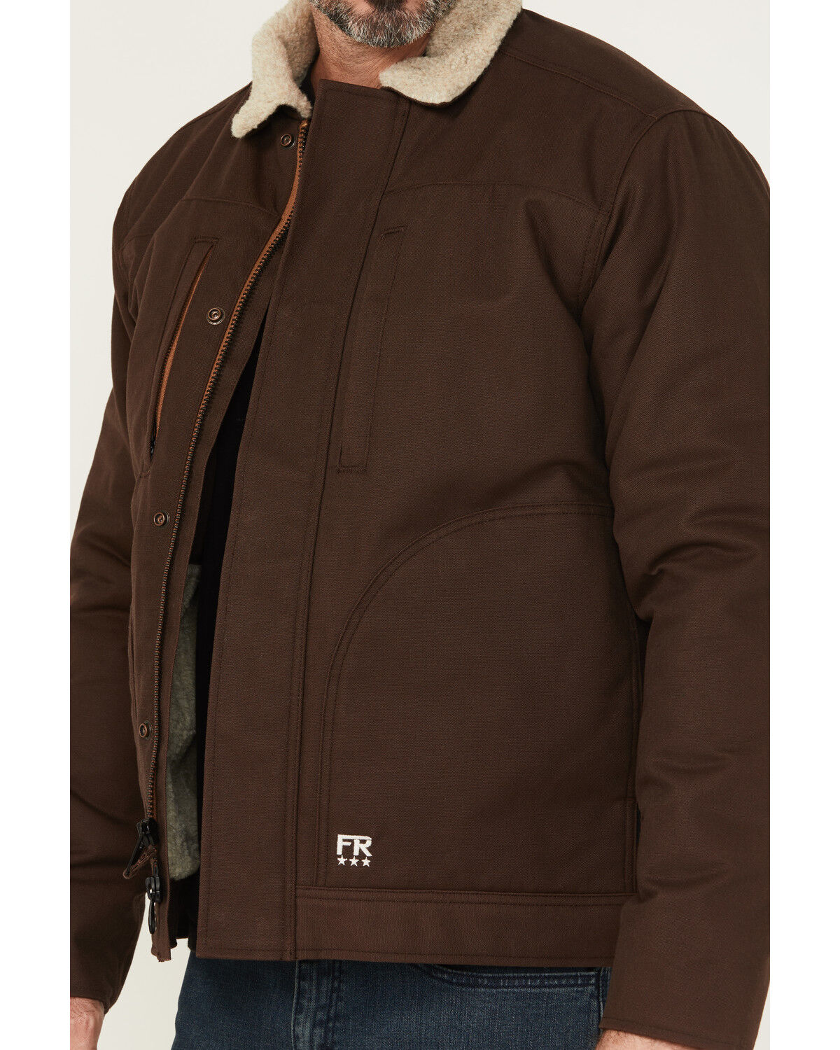 Image #3 - Hawx Men's FR Sherpa Lined Work Jacket, Brown, hi-res
