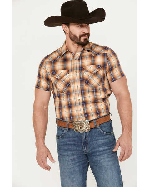 Pendleton Men's Frontier Plaid Print Short Sleeve Western Snap Shirt, Rust Copper, hi-res