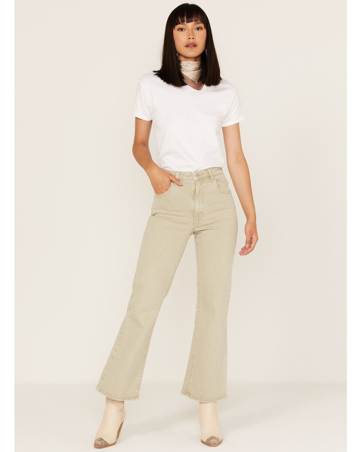 Image #1 - Rolla's Women's High Rise Eastcoast Cropped Flare Jeans, Light Green, hi-res