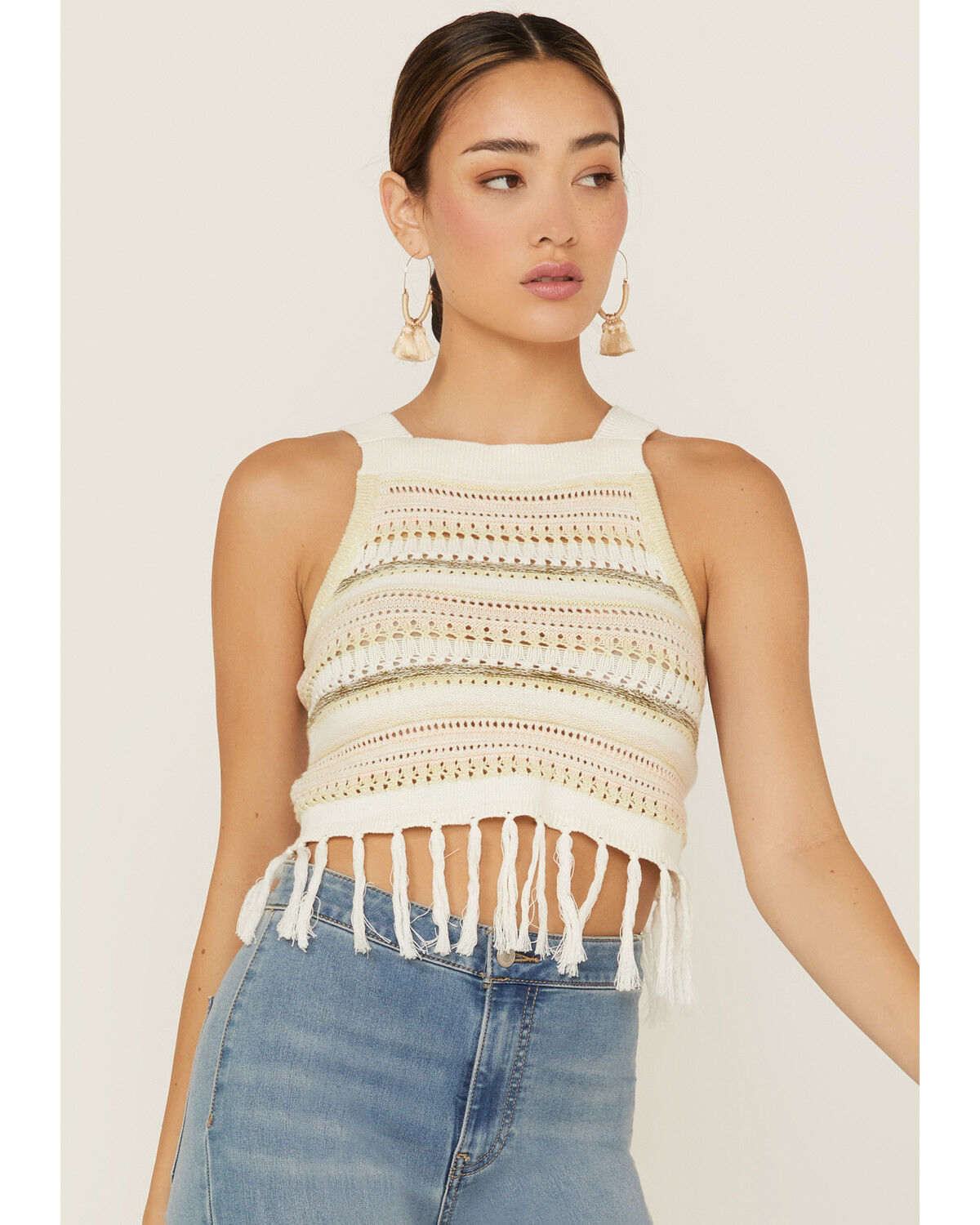 Image #1 - Shyanne Women's Sleeveless Pointelle Melange Knit Sweater, Ivory, hi-res