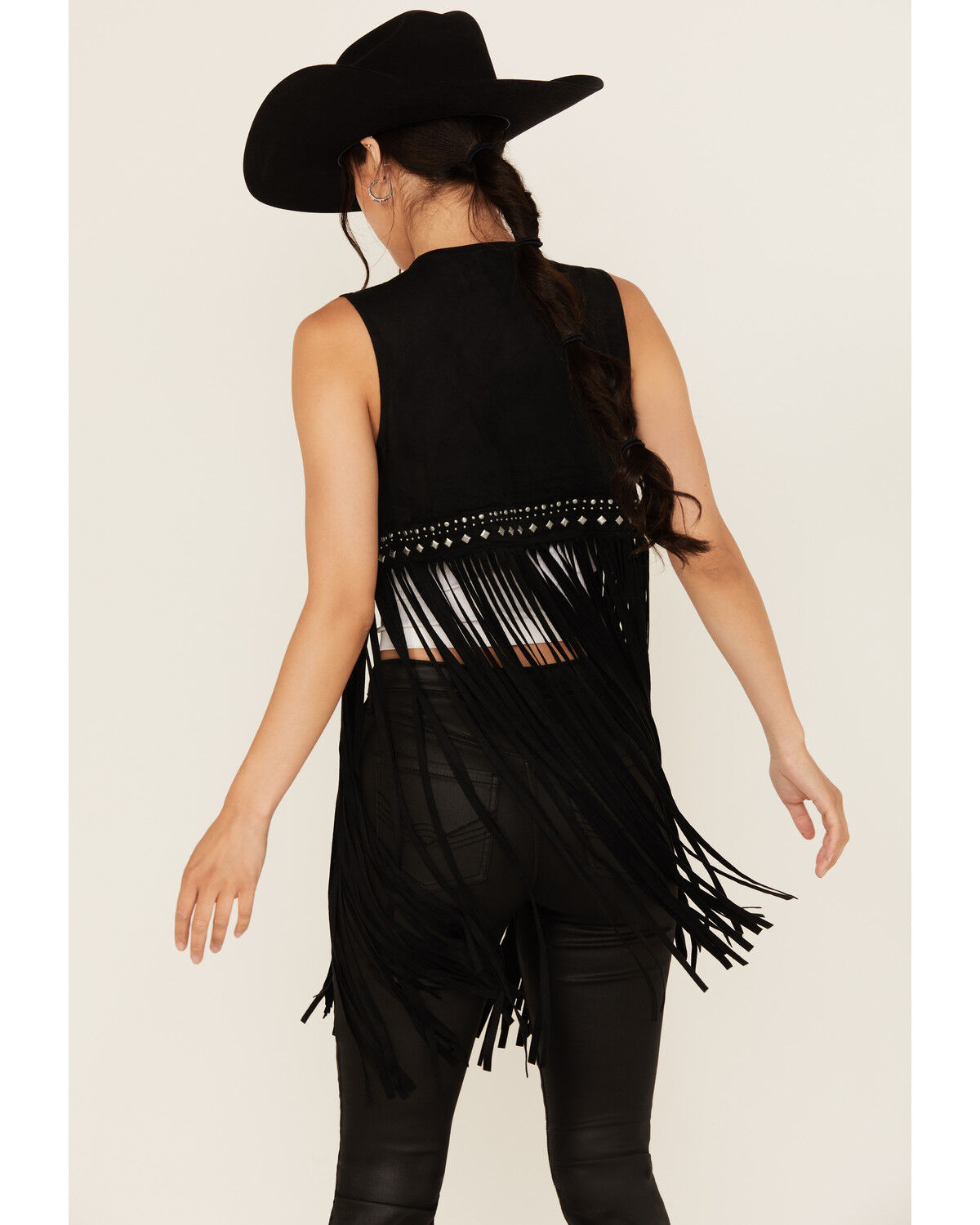 Image #4 - Idyllwind Women's Walnut Studded Fringe Faux Suede Vest, Black, hi-res