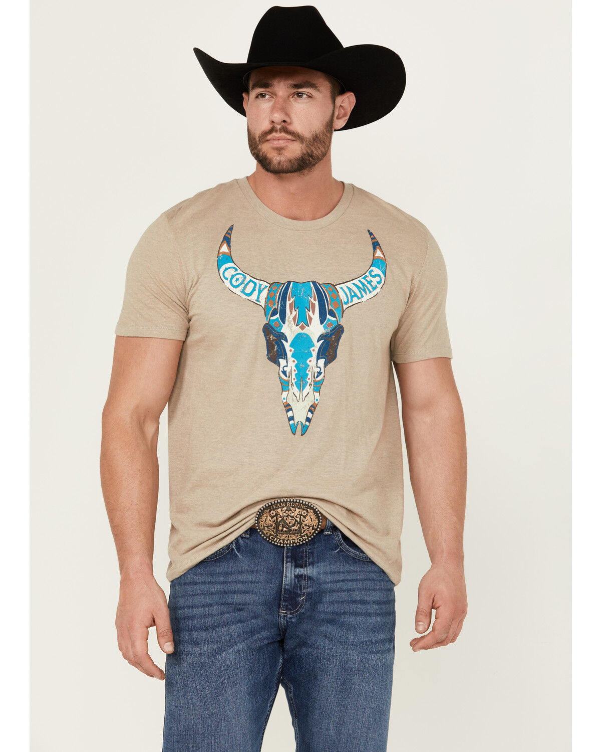 Image #1 - Cody James Men's Southwest Reins Logo Short Sleeve Graphic T-Shirt, Tan, hi-res