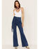 Image #1 - Flying Tomato Women's High Rise Self Belt Flare Leg Jeans, Blue, hi-res