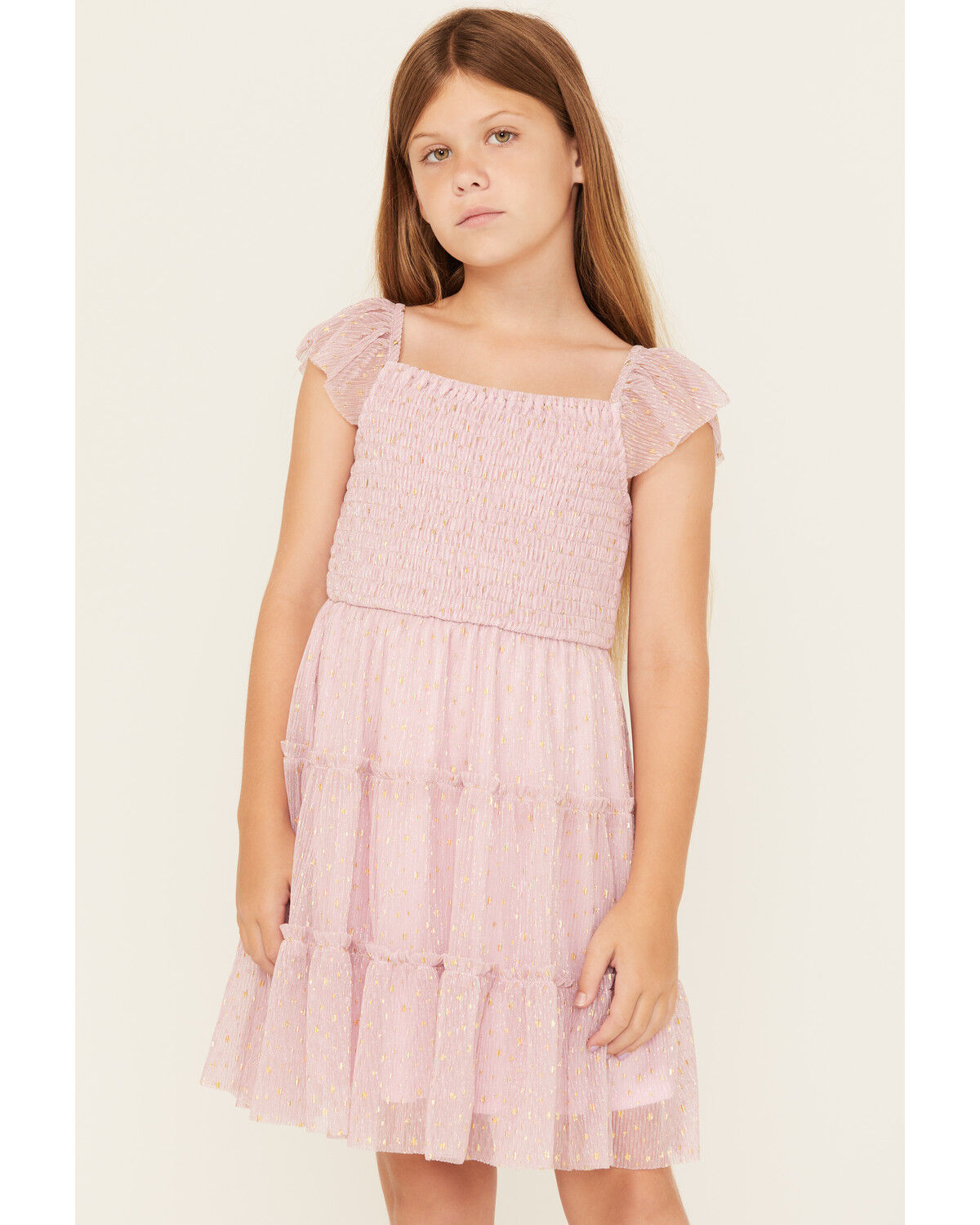Image #1 - Sugar California Girls' Star Print Smocked Dress, Light Pink, hi-res