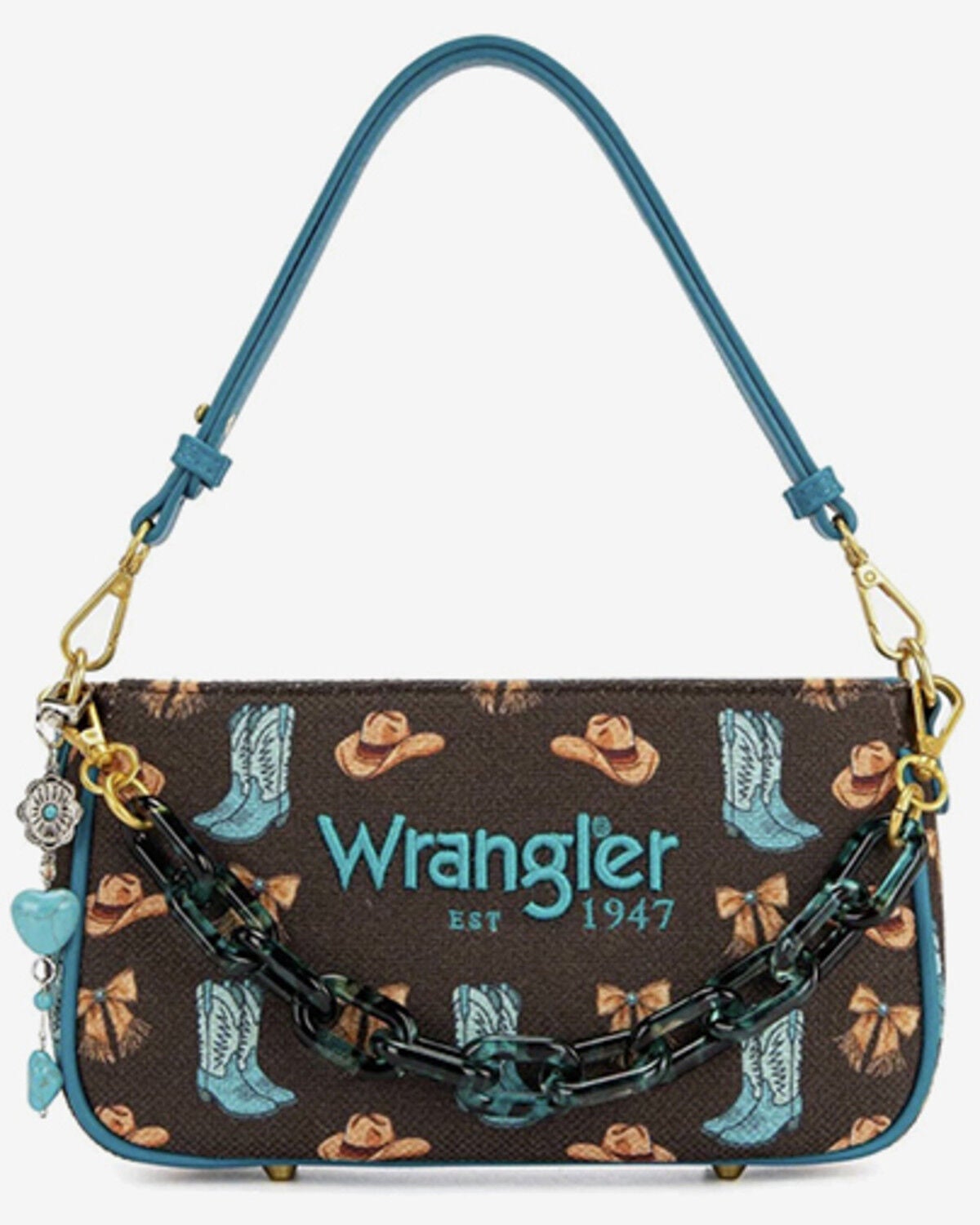 Wrangler Women's Western Print Cowgirl Shoulder Bag, Coffee, hi-res