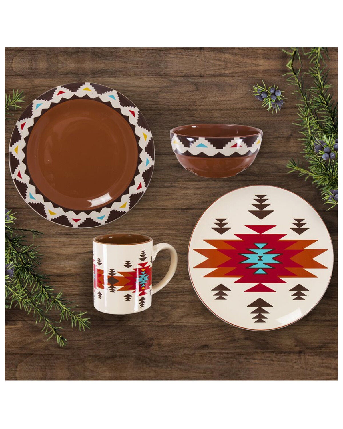 HiEnd Accents Del Sol Ceramic Dinnerware Set - 16 Piece, Red, hi-res