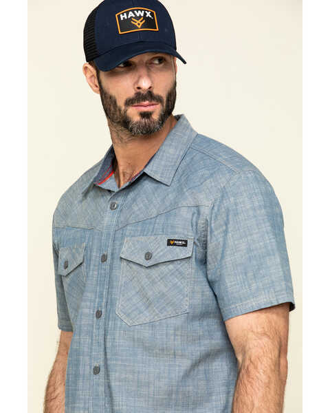 Hawx Men's Rancho Chambray Solid Short Sleeve Work Shirt - Tall , Blue, hi-res