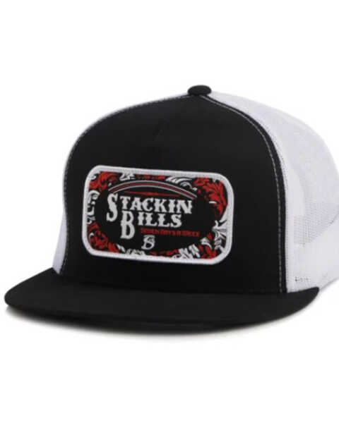 Image #1 - Stackin Bills Men's Lonesome Logo Trucker Cap , Black/white, hi-res