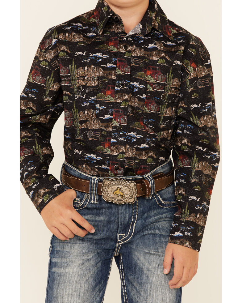 Dale Brisby Boys' Western Range Conversational Print Long Sleeve Snap Western Shirt , Black, hi-res