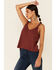 Shyanne Women's Chocolate Knotted Strap Tank Top , Chocolate, hi-res