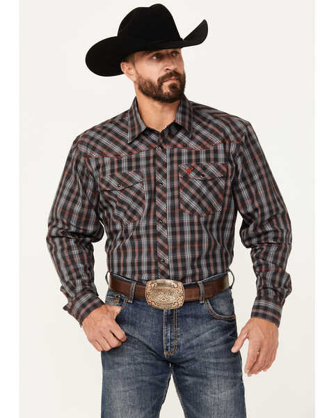 Cowboy Hardware Men's Arroyo Plaid Print Long Sleeve Snap Western Shirt, Dark Grey, hi-res
