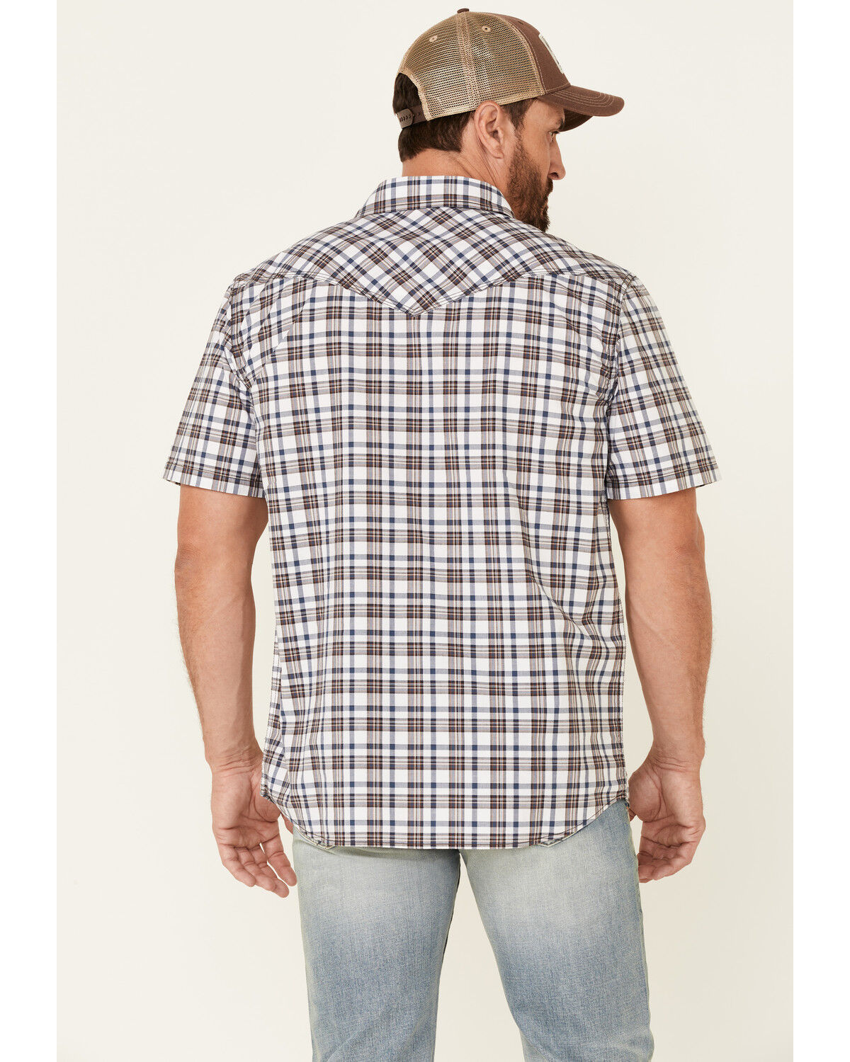 Image #4 - Moonshine Spirit Men's Fence Post Plaid Short Sleeve Snap Western Shirt, White, hi-res