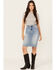 Image #1 - Flying Monkey Women's Raw Hem Medium Wash Denim Midi Skirt, Blue, hi-res
