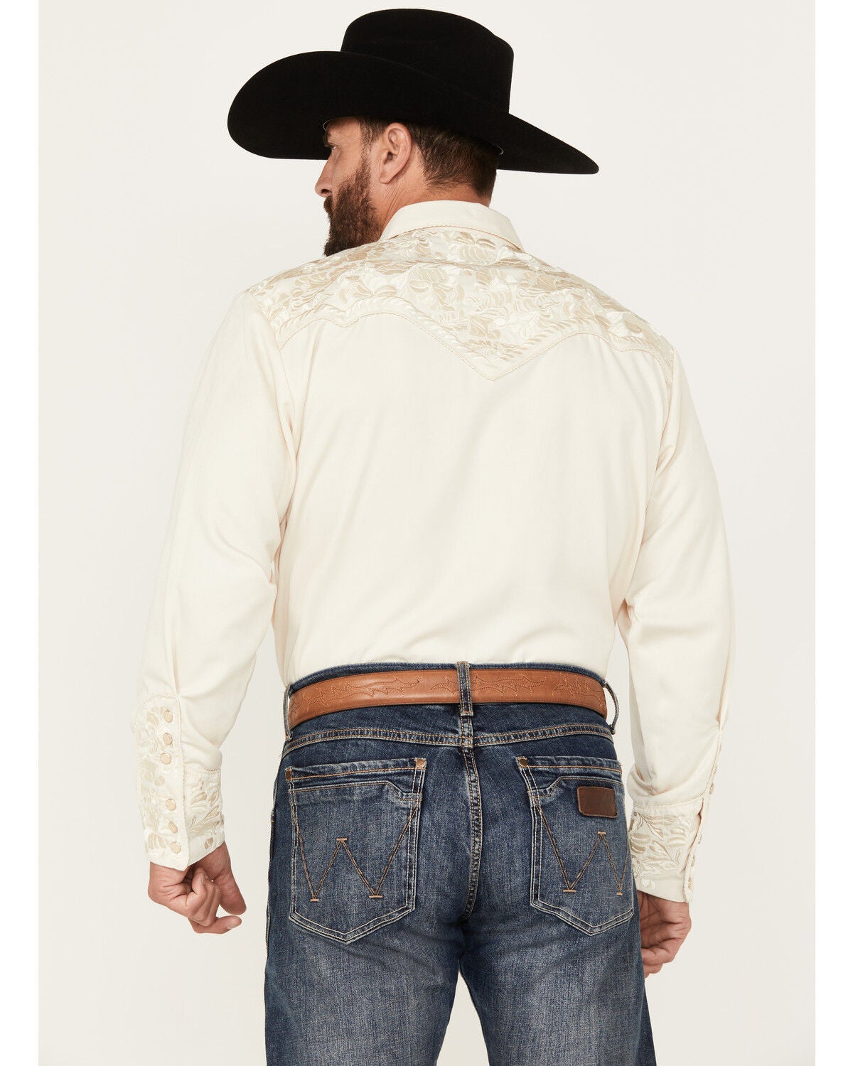 Image #4 - Scully Men's Gunfighter Embroidery Long Sleeve Snap Western Shirt - 3X, Ivory, hi-res