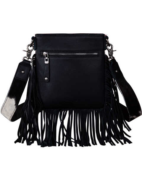 Image #2 - Montana West Women's Genuine Leather Hair-On Fringe Crossbody Bag , Black, hi-res