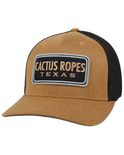 Hooey Men's Cactus Ropes Patch Mesh-Back Trucker Cap , Tan, hi-res