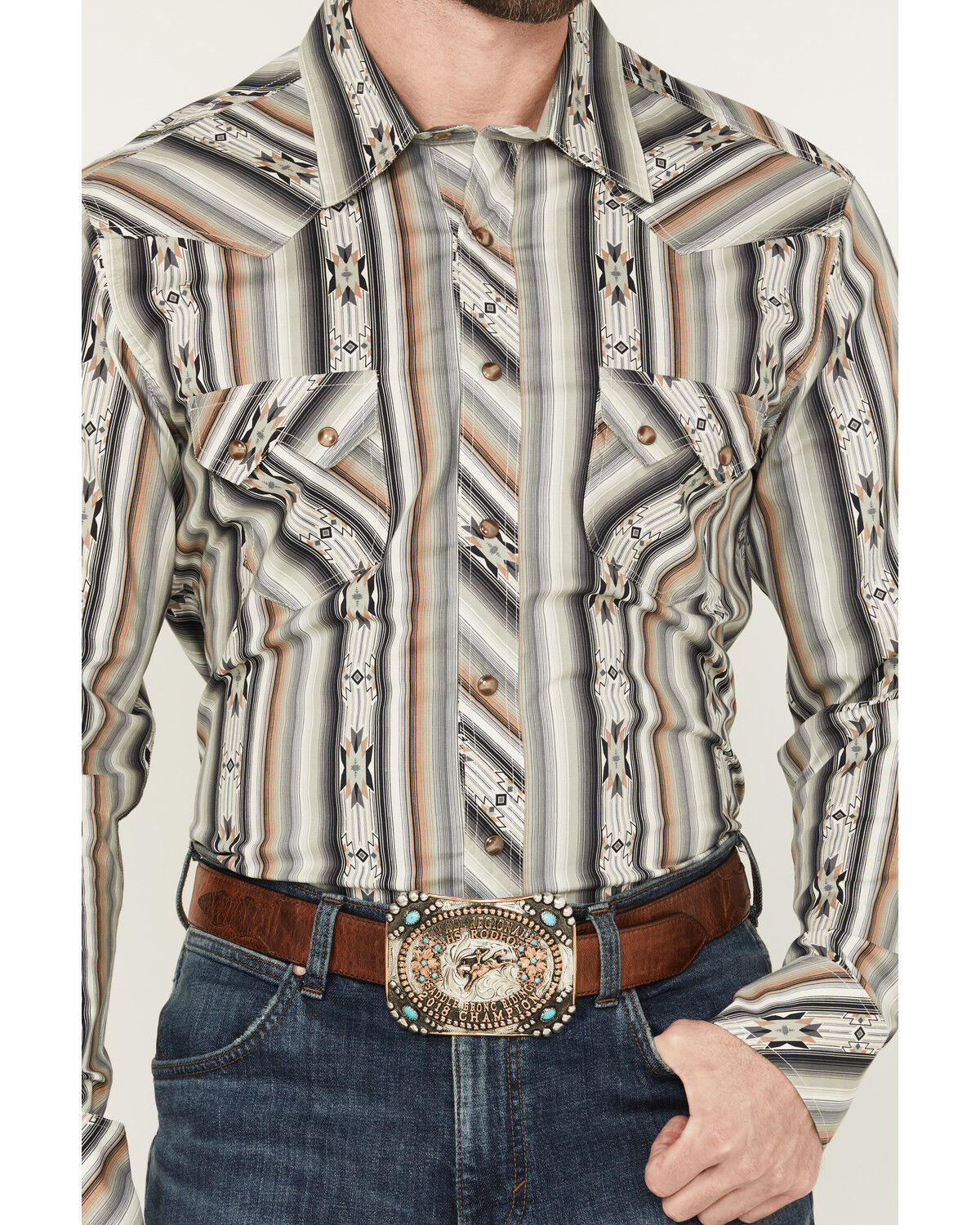 Image #3 - Rock & Roll Denim Men's Southwestern Striped Long Sleeve Snap Stretch Western Shirt, Black, hi-res