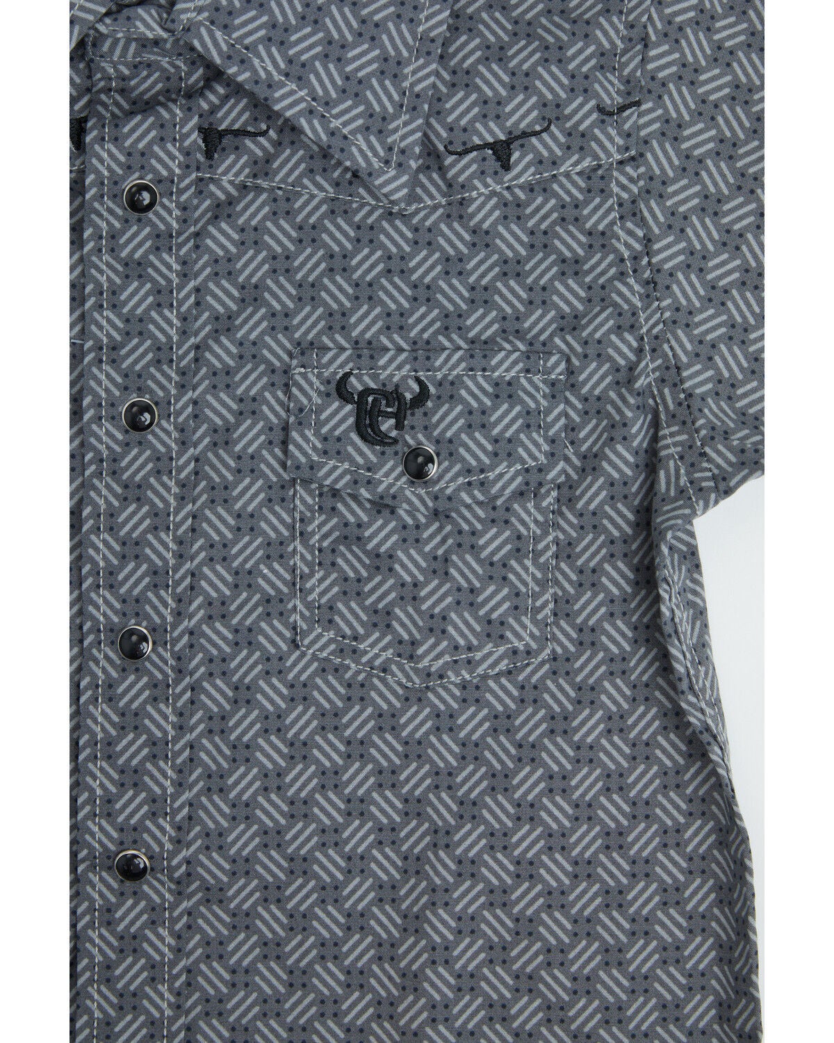 Image #2 - Cowboy Hardware Toddler Boys' Geo Print Short Sleeve Snap Stretch Western Shirt, Grey, hi-res