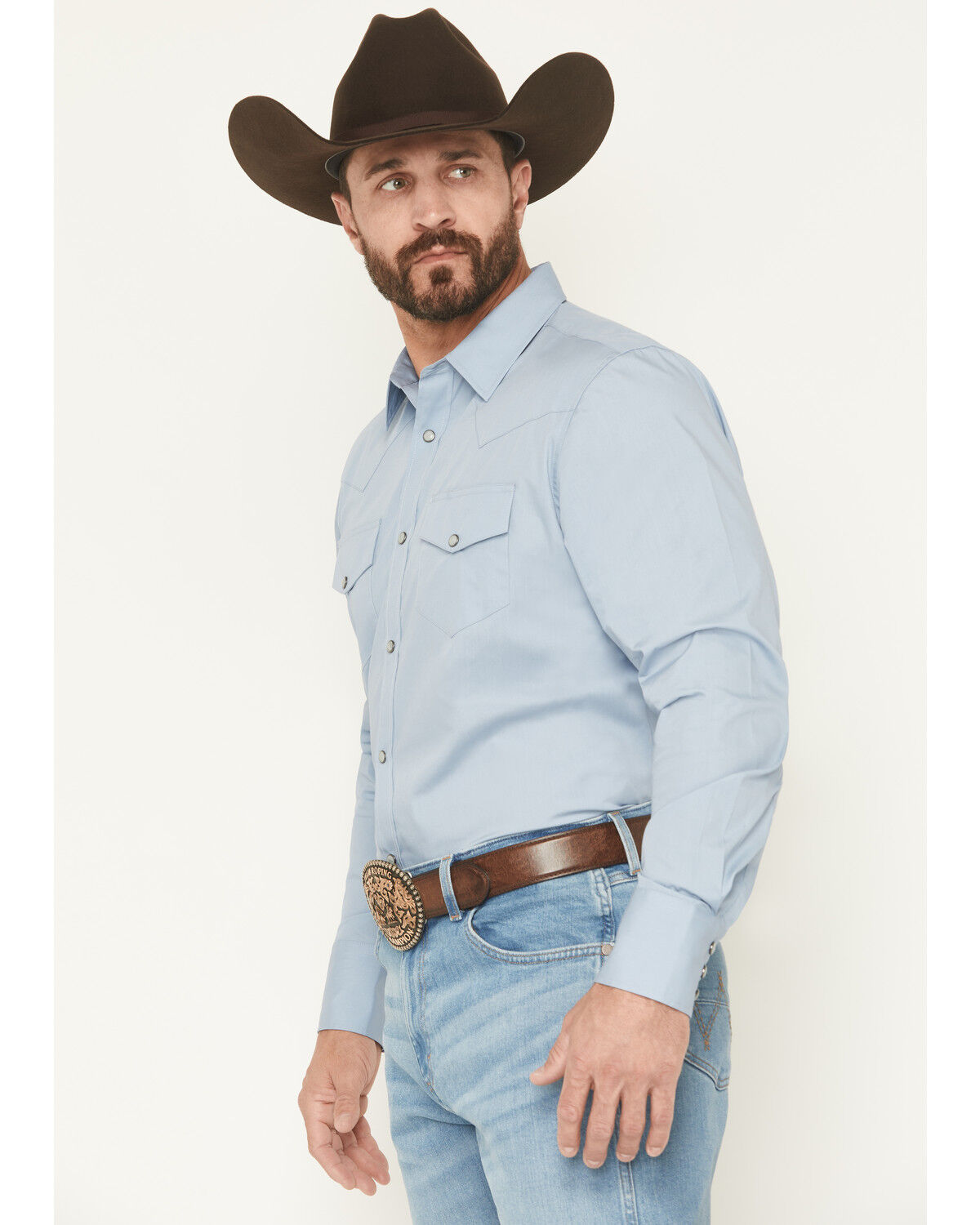 Image #2 - Gibson Trading Co Men's Campfire Solid Long Sleeve Snap Stretch Western Shirt, Blue, hi-res