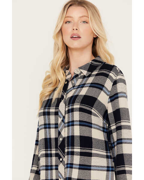 Image #2 - Idyllwind Women's Woodlands Feather Plaid Print Long Sleeve Pearl Snap Western Shirt, Slate, hi-res