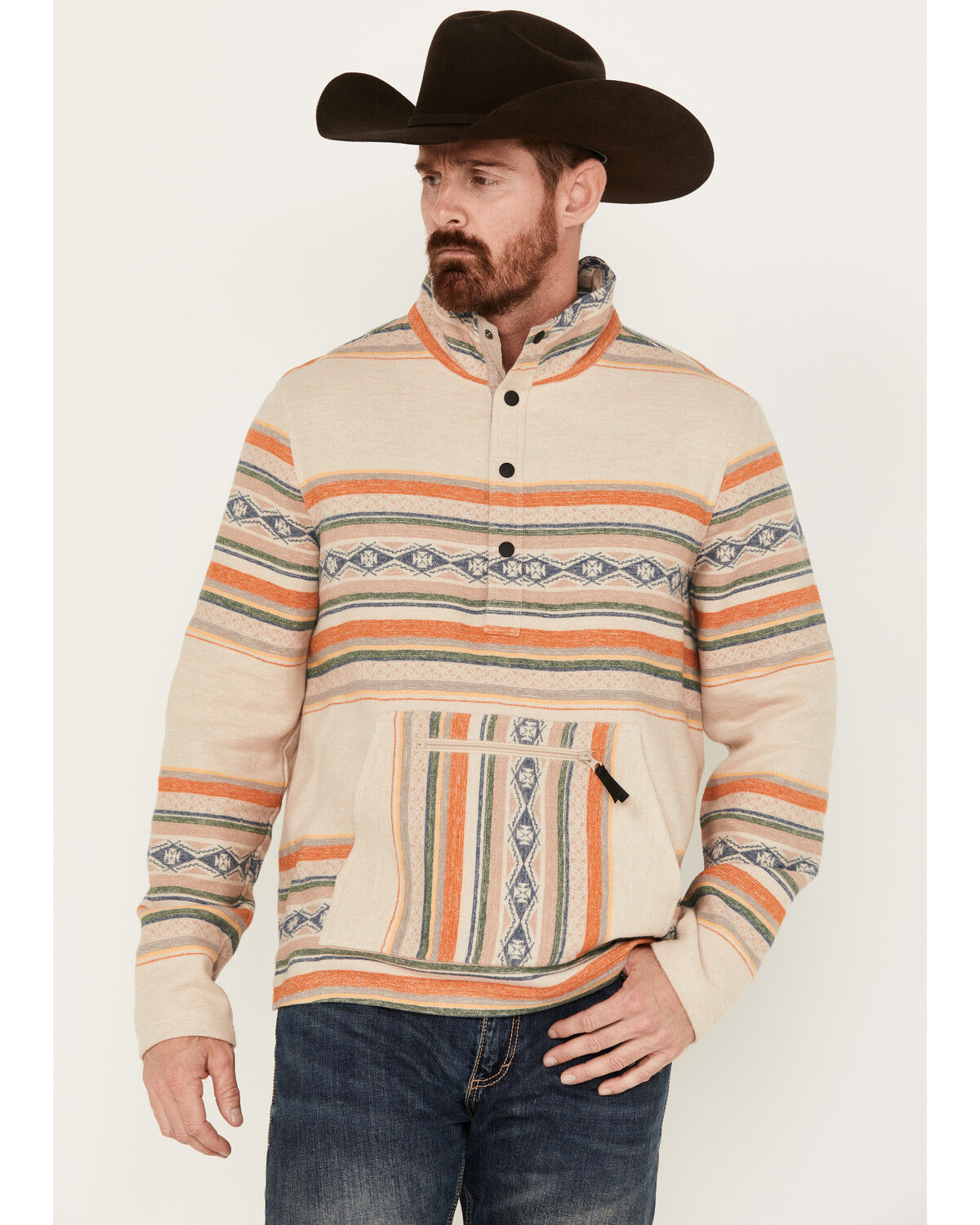 Image #1 - Rock & Roll Denim Men's Southwestern Striped Pullover, Natural, hi-res