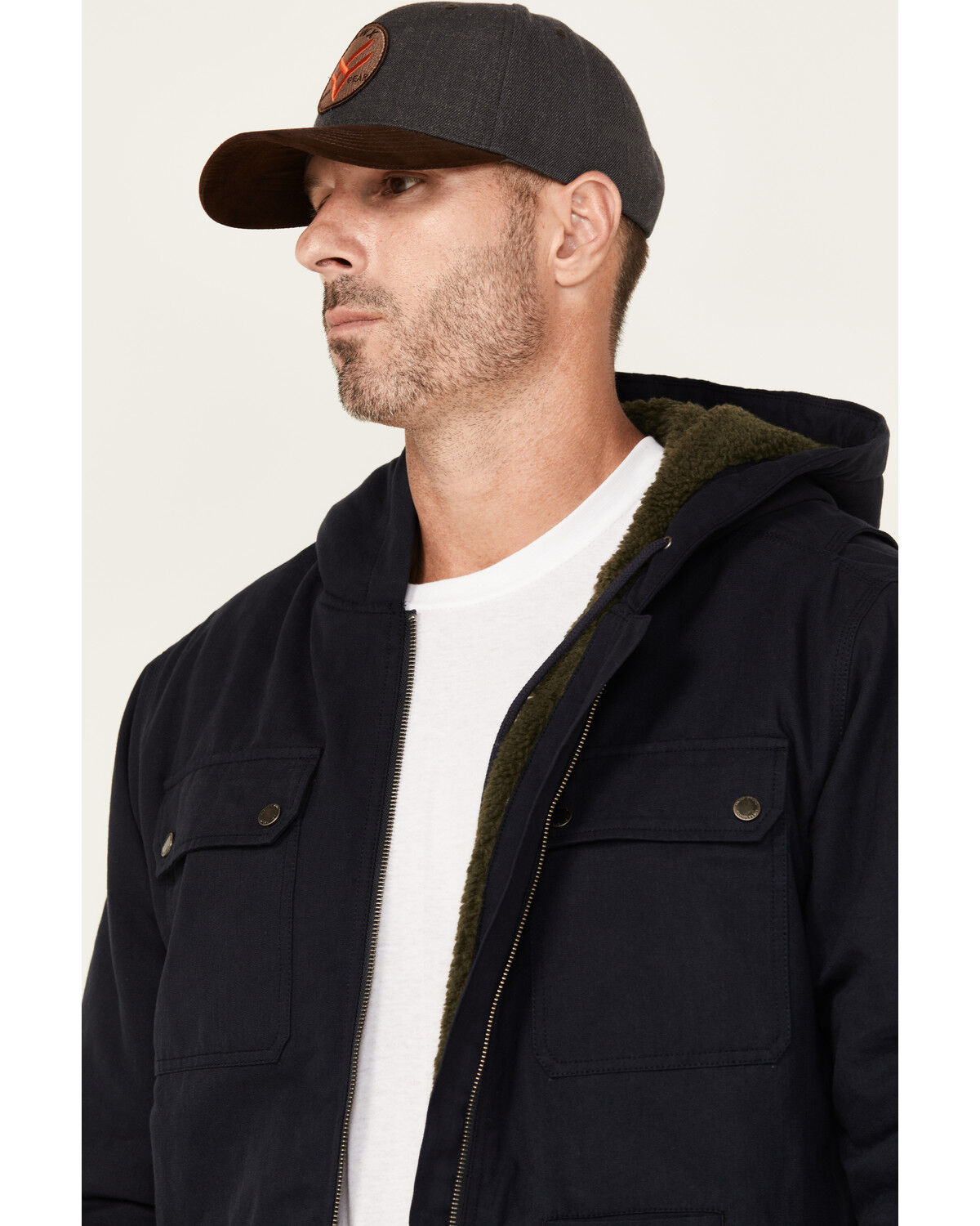 Image #2 - Lucky Brand Workwear Men's Sherpa Lined Hooded Canvas Chore Coat, Navy, hi-res
