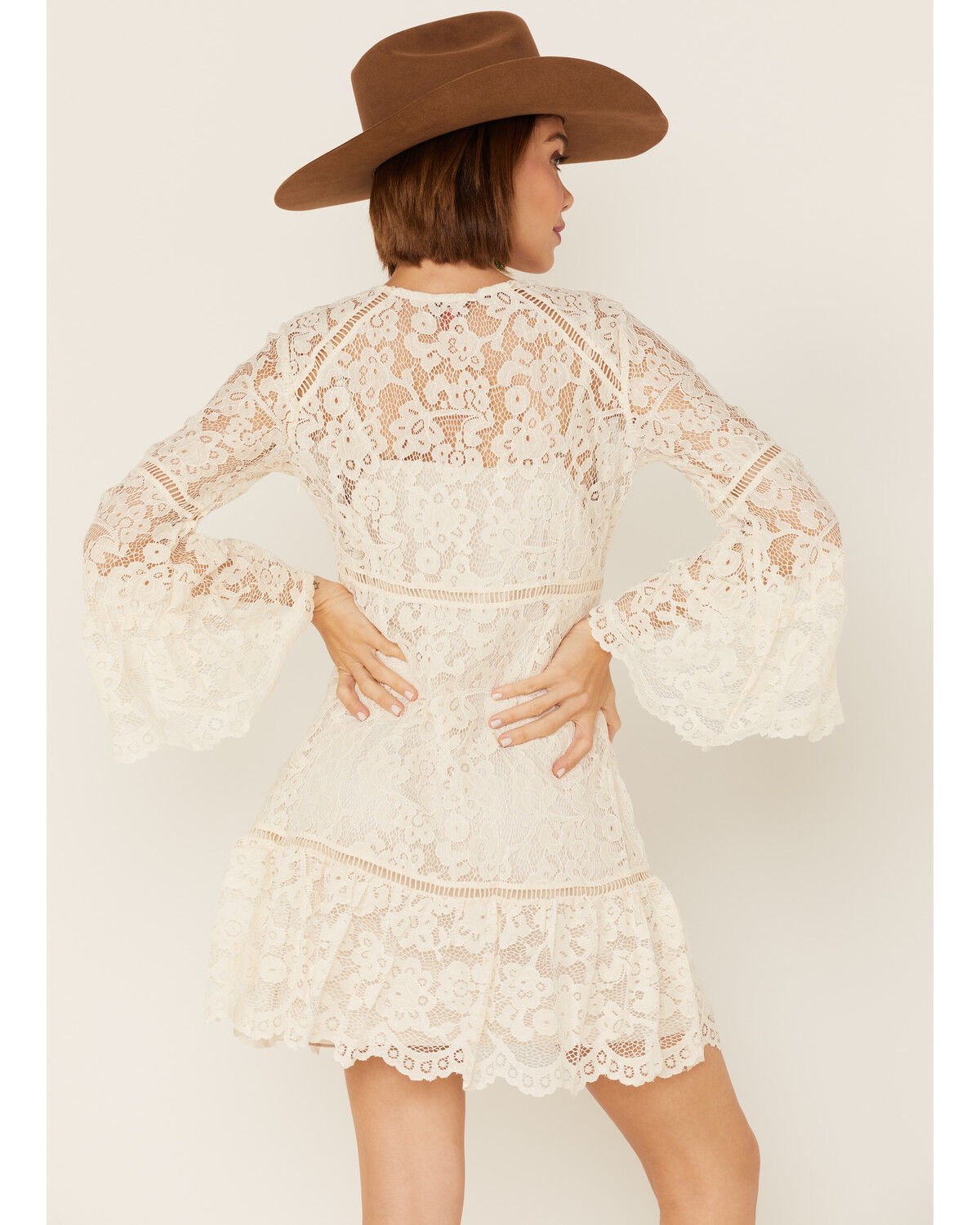 Image #4 - Honey Creek By Scully Women's Lace Crochet Long Sleeve Mini Dress, Ivory, hi-res