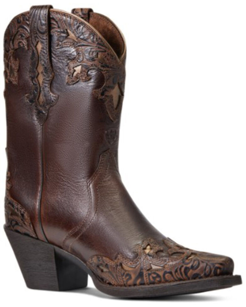 Ariat Women's Decedence & Floral Emboss Patsy Full Grain Western Boot - Snip Toe, Brown, hi-res