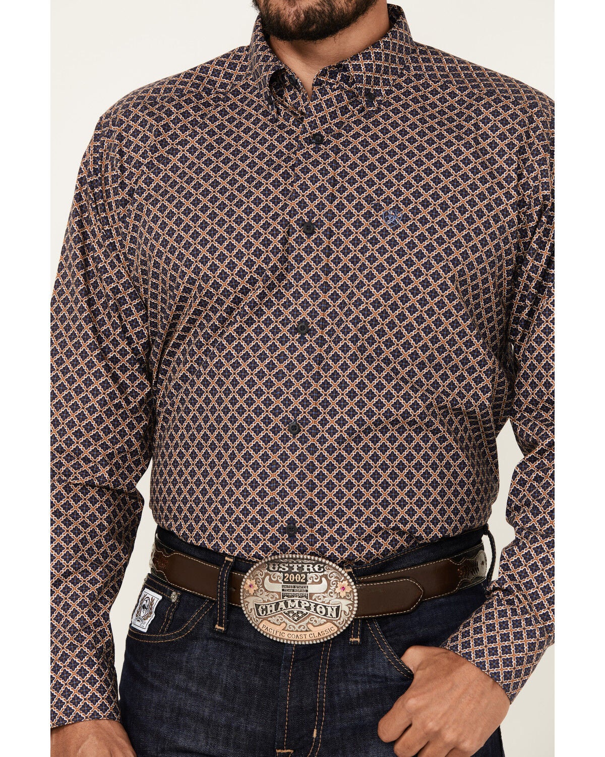 Image #3 - Ariat Men's Crawford Medallion Print Long Sleeve Button-Down Western Shirt, Navy, hi-res