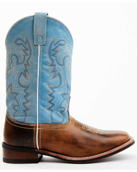 Laredo Women's Darla Embroidered Burnished Leather Western Performance Boots - Broad Square Toe, Light Blue, hi-res