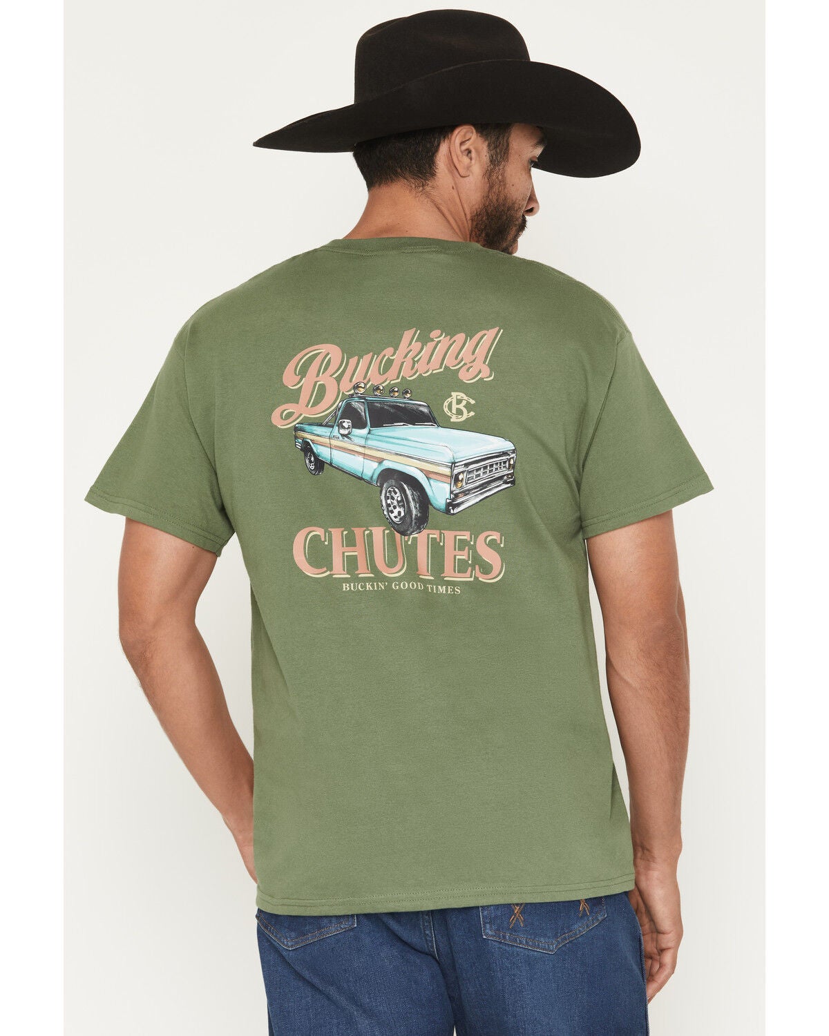 Bucking Chutes Men's Pickup Buck Short Sleeve Graphic T-Shirt, Green, hi-res