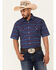 Rough Stock By Panhandle Men's Indigo Southwestern Stripe Short Sleeve Snap Western Shirt , Indigo, hi-res