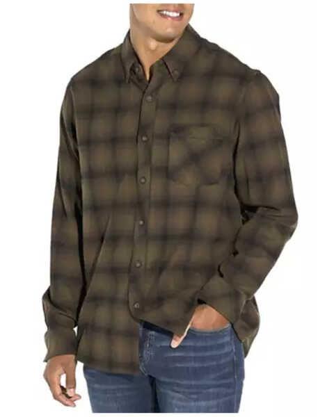 North River Men's Stripe Long Sleeve Button Down Western Flannel Shirt , Olive, hi-res