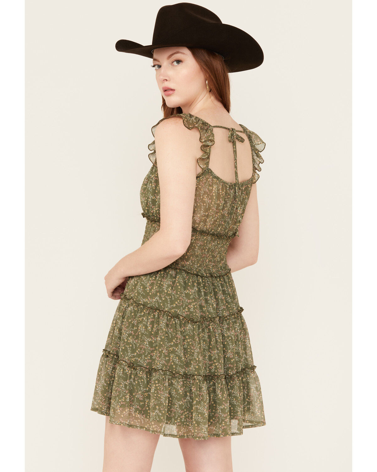 Image #4 - Trixxi Women's Floral Print Sleeveless Mini Dress, Olive, hi-res