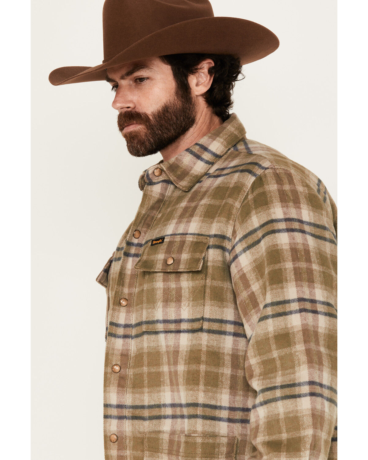 Image #2 - Wrangler Men's Plaid Print Quilted Jacket, Olive, hi-res