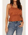 Shyanne Women's Swiss Dot Embroidered Smocked Waist Tank Top, Brown, hi-res