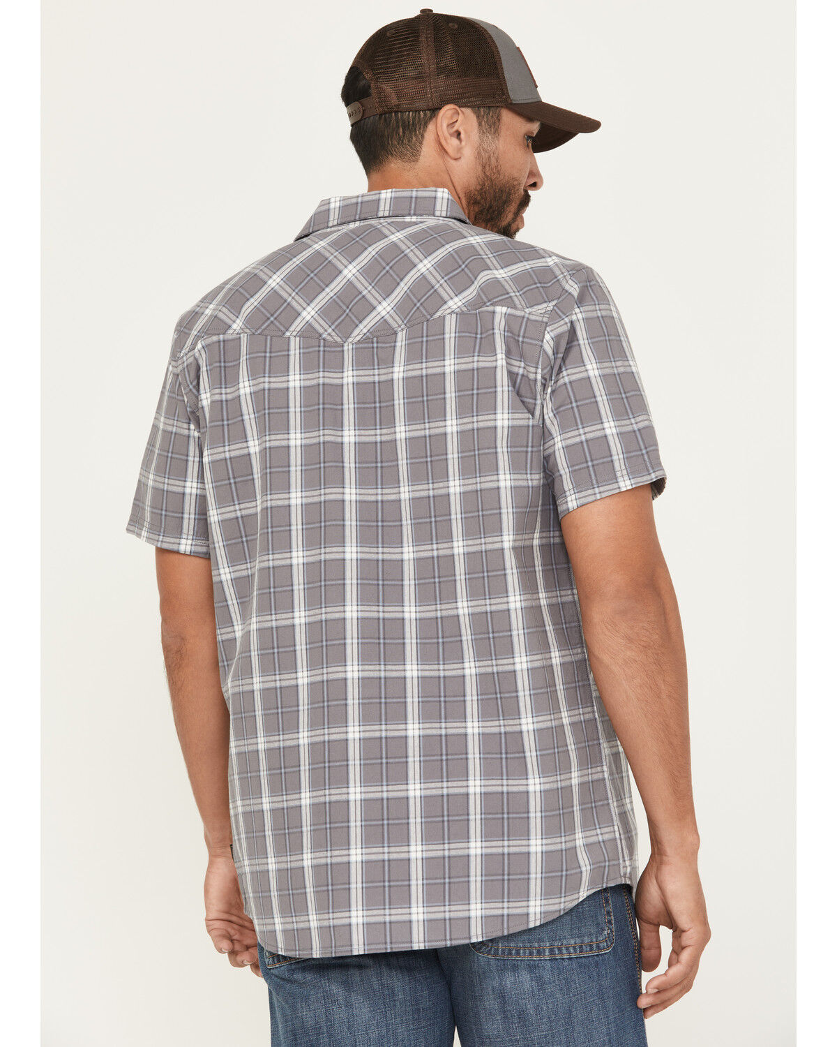 Image #4 - Brothers and Sons Men's Madera Plaid Print Short Sleeve Button-Down Western Shirt, Grey, hi-res