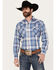 Ely Walker Men's Plaid Print Long Sleeve Pearl Snap Western Shirt, Blue, hi-res