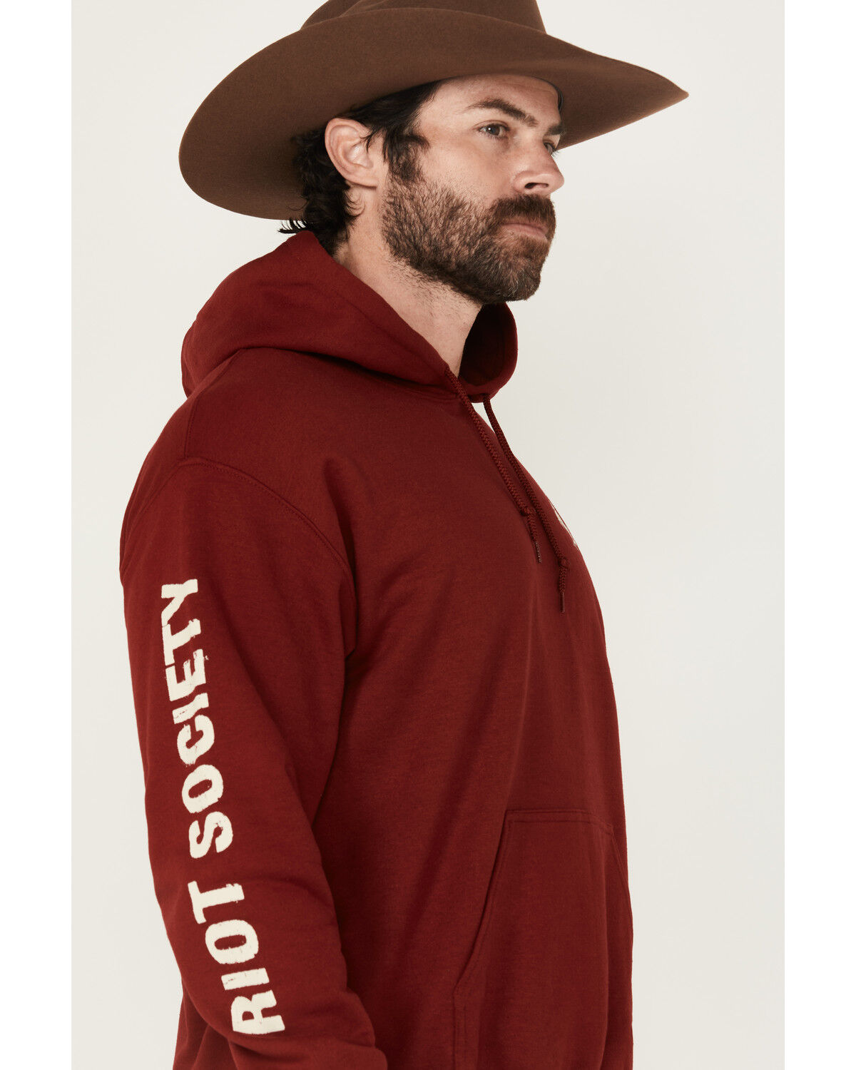 Image #2 - Riot Society Men's Boot Barn Exclusive Bucking Bronco Embroidered Hooded Sweatshirt, Burgundy, hi-res