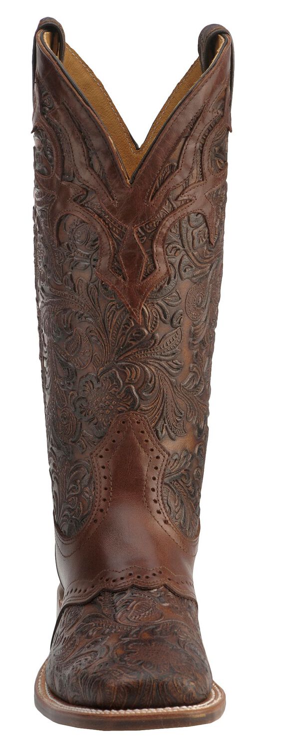 Image #4 - Boulet Women's Hand Tooled Ranger Western Boots - Square Toe, Chestnut, hi-res