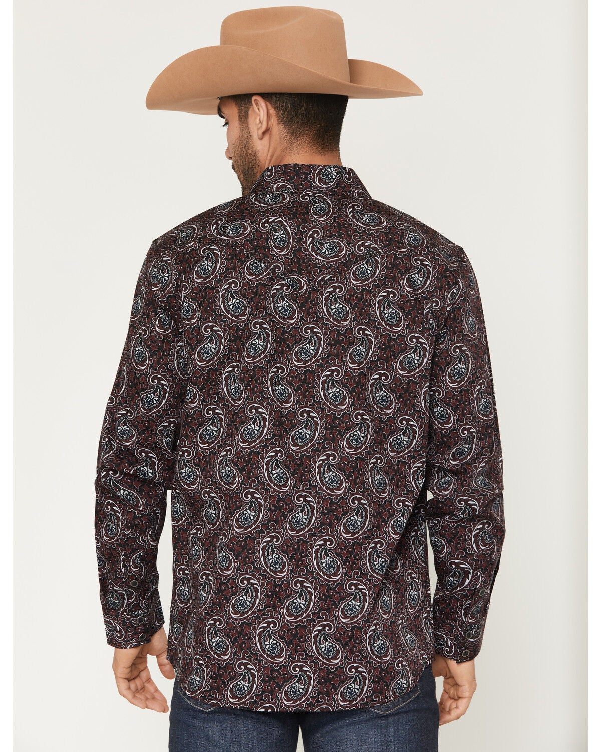 Image #4 - Moonshine Spirit&reg; Men's Lava Paisley Print Long Sleeve Snap Western Shirt, Burgundy, hi-res