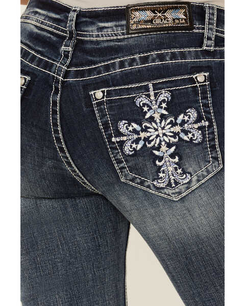 Image #2 - Grace in LA Women's Medium Wash Mid Rise Cross Embroidered Stretch Bootcut Jeans , Medium Wash, hi-res